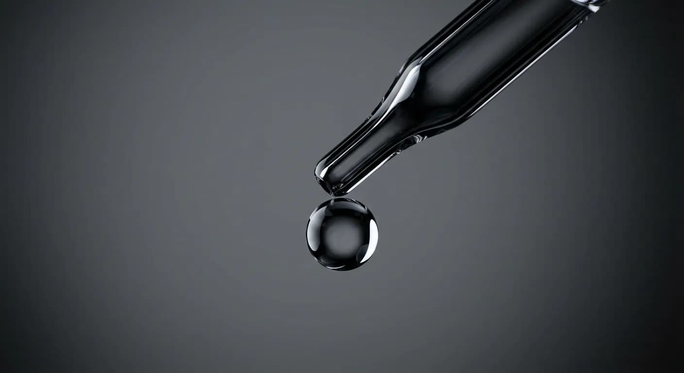 Goutte d'eau pure et cristalline illustrant la précision du soin.