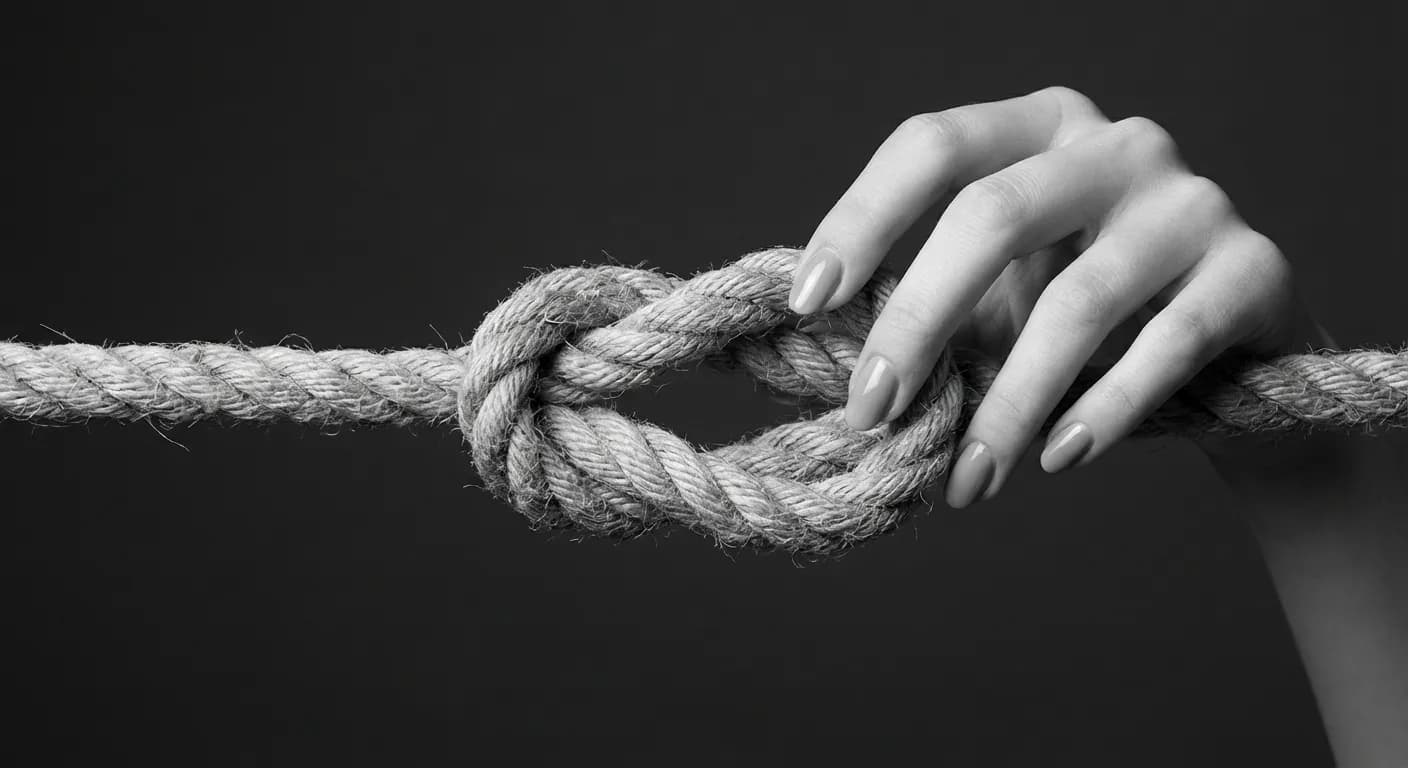 Gros plan d'un nœud qui se dénoue illustrant la fin de la dépendance