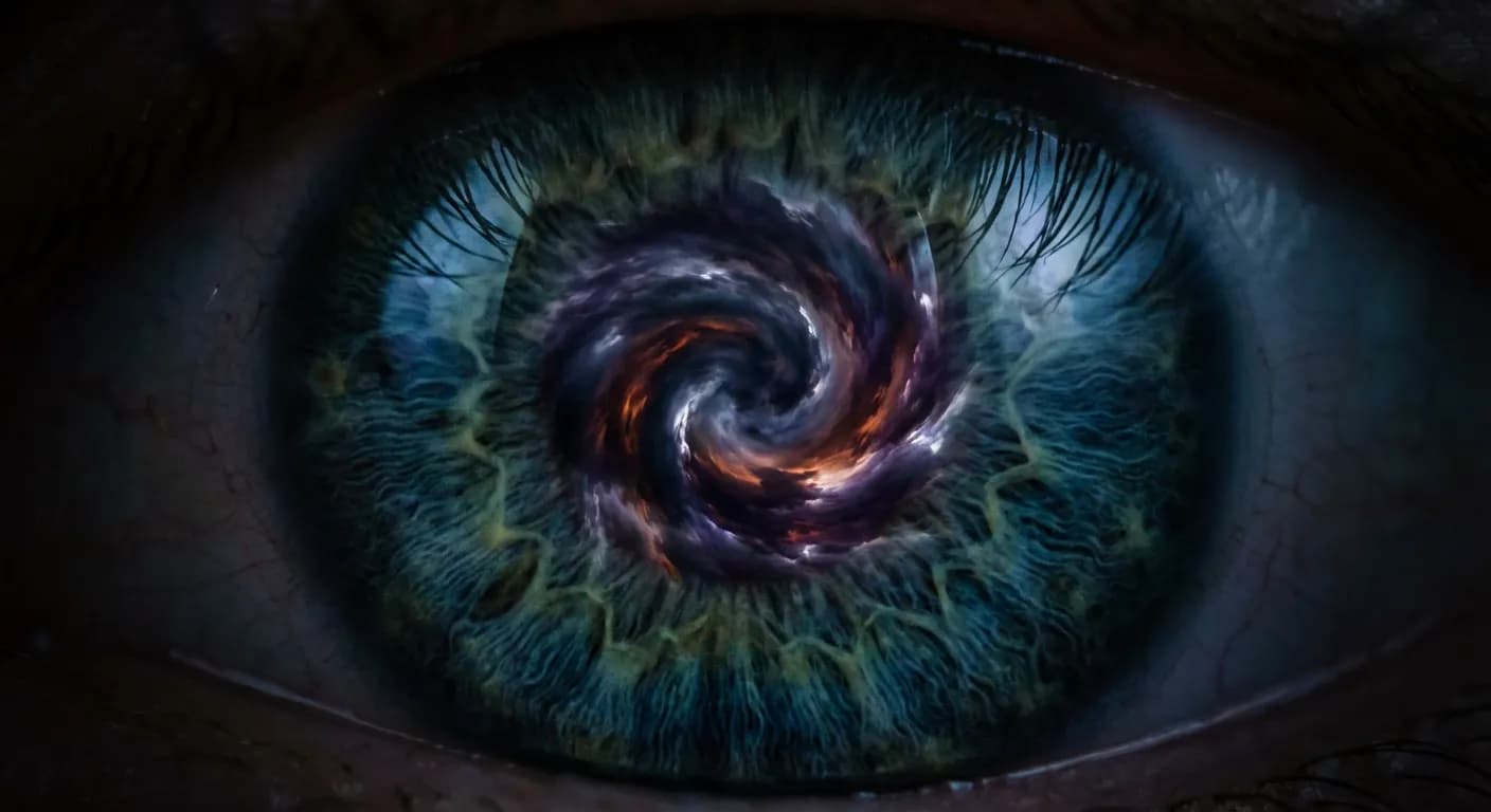 Gros plan d'un œil reflétant le cycle du craving et de la compulsion