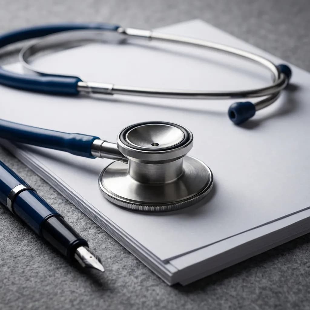 Stéthoscope sur des documents officiels pour illustrer les droits à l'invalidité.