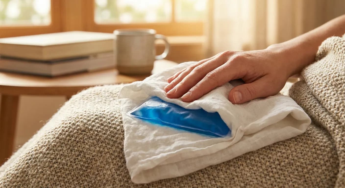 Application d'une compresse froide pour soulager la douleur testiculaire à domicile.