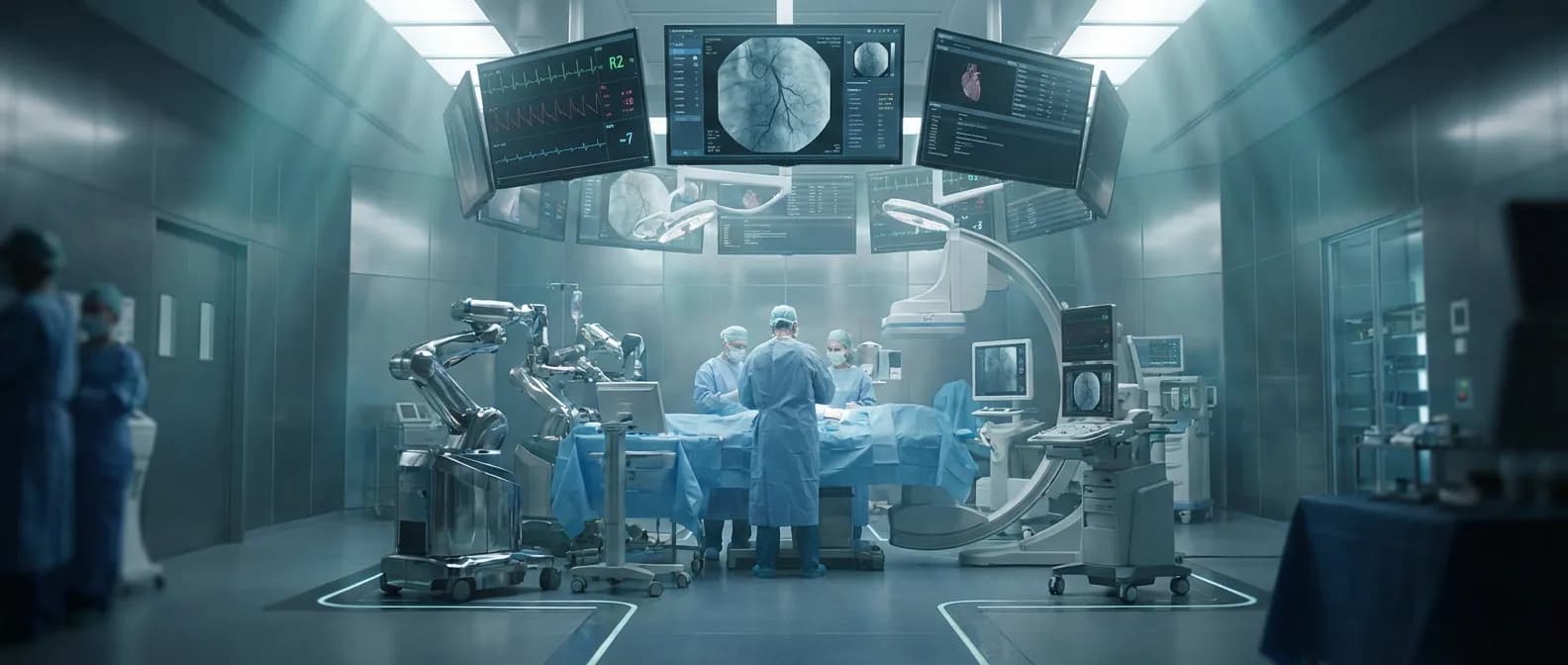 Salle d'opération moderne et stérile pour une intervention sur les artères fémorales