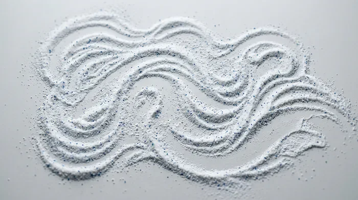 Composition et impact santé de la lessive poudre Aldi Gros plan macro sur les cristaux d'une lessive en poudre