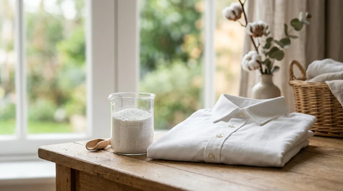 Texture esthétique et épurée de lessive en poudre évoquant la propreté et la pureté