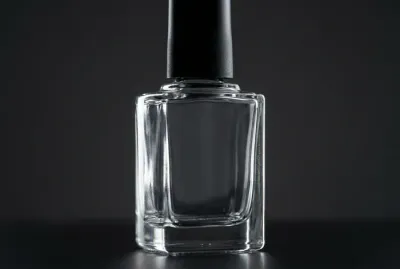 Gros plan minimaliste sur un flacon de vernis vide