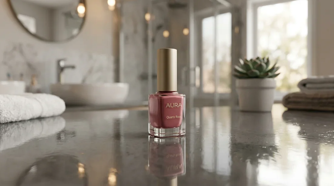 Gestion éco-responsable des produits cosmétiques Un flacon de vernis à ongles élégant posé dans un environnement moderne et épuré