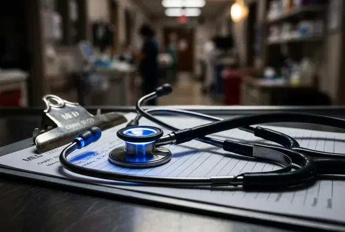 Gros plan minimaliste d'un stéthoscope représentant le diagnostic médical