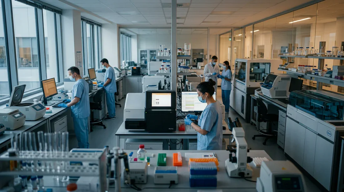 Laboratoire médical moderne et haute technologie Vue cinématique d'un laboratoire médical moderne représentant le contexte des recherches sur la collopathie