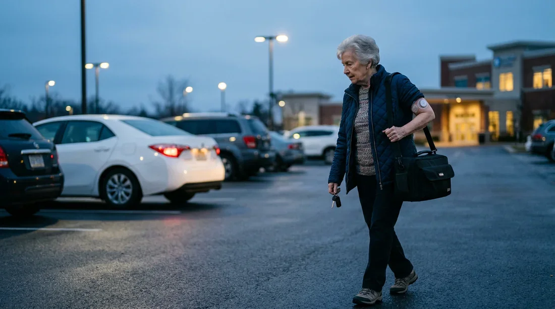 Personne gérant son diabète sur un parking