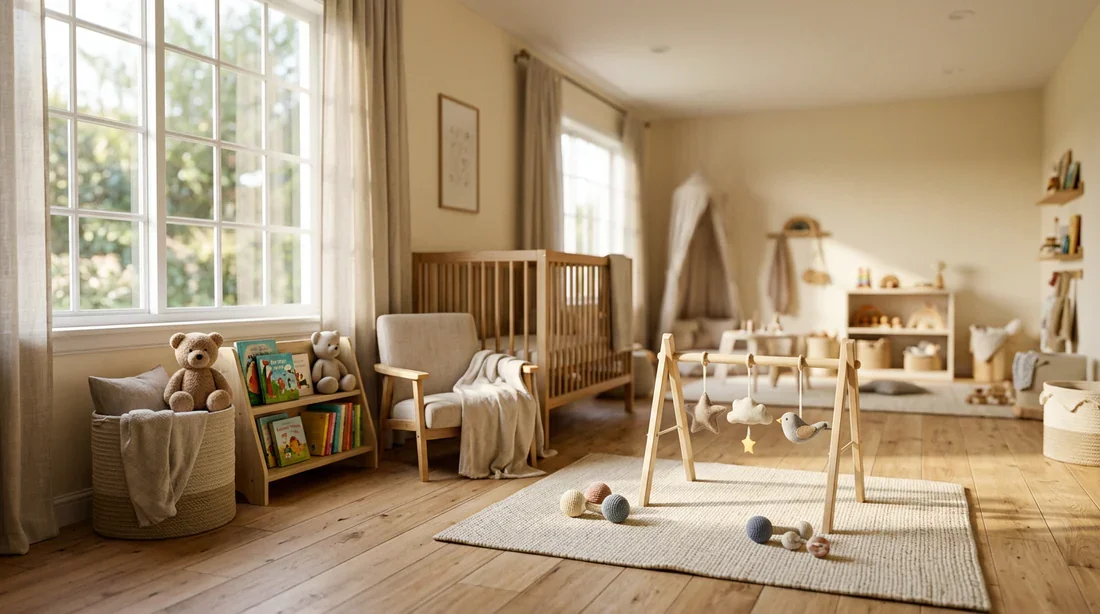 Atmosphère paisible dans une crèche moderne baignée de lumière naturelle