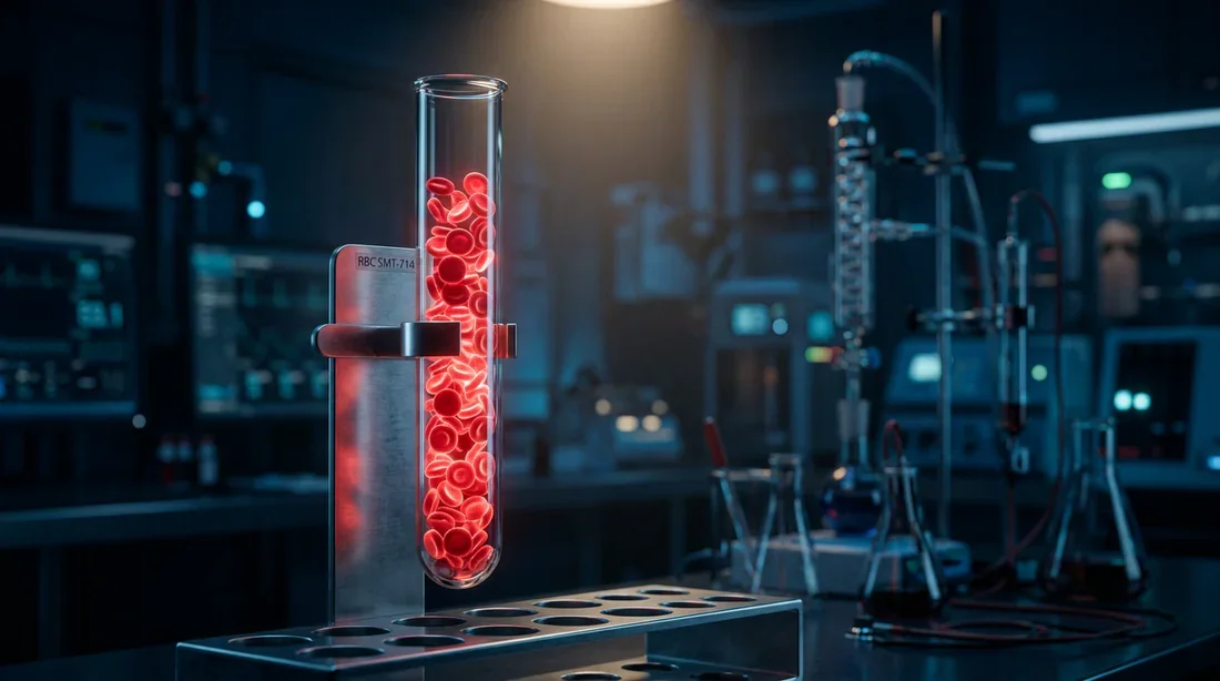Un tube à essai contenant du sang symbolisant la science médicale