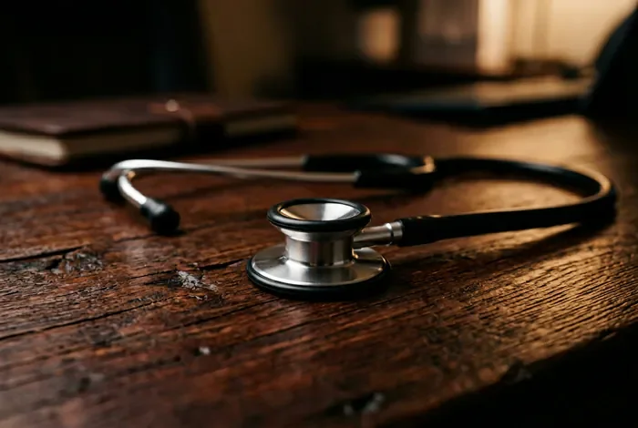 Recours et procédure en cas de refus inaptitude médecin du travail Stéthoscope médical sur un bureau sombre, symbole de diagnostic professionnel
