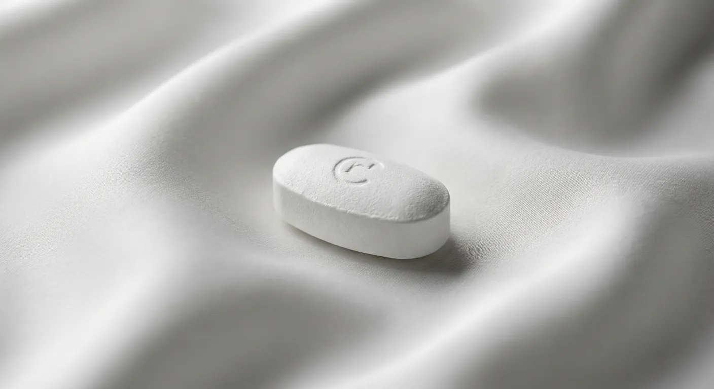 Gros plan iconique d'une pilule Slinda sur tissu de soie