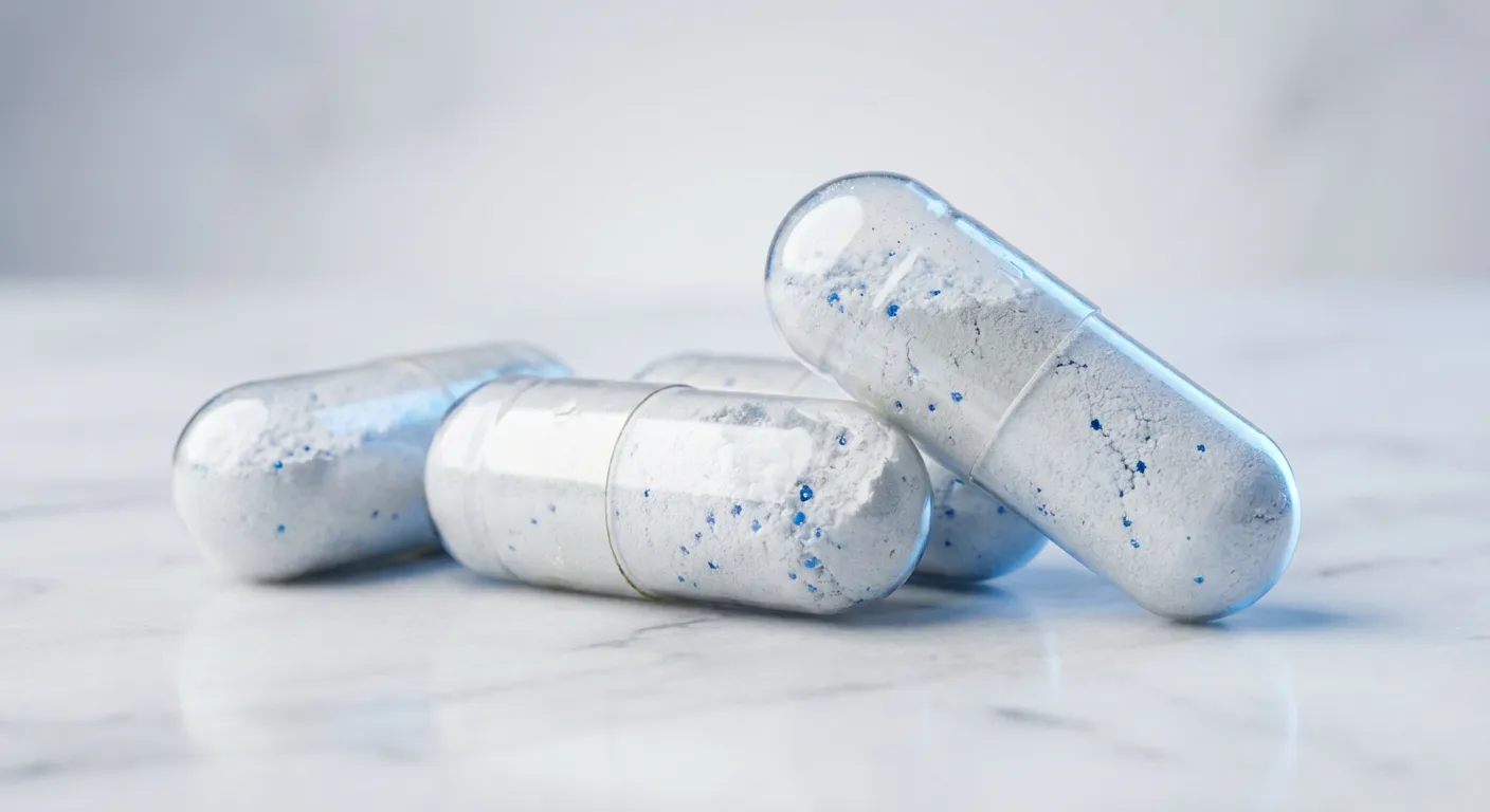 Gros plan macro de gélules médicales sur un fond épuré