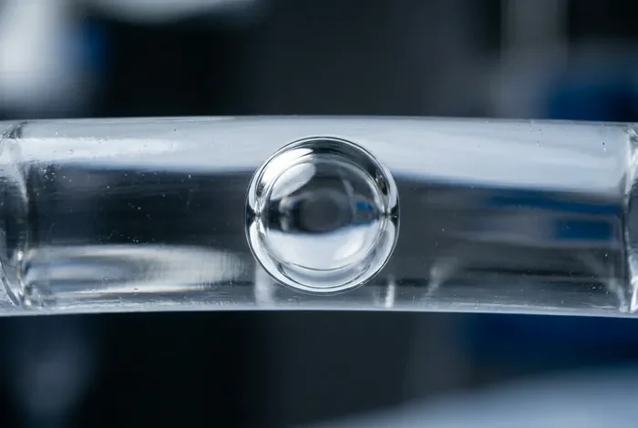 Gestion des bulles d'air dans une perfusion médicale Gros plan macro d'une bulle d'air dans un tube de perfusion