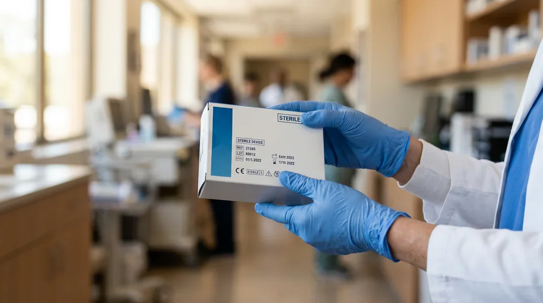 Un professionnel de santé manipulant un dispositif médical dans un environnement clinique