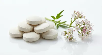 Gros plan iconique sur des comprimés naturels et fleurs médicinales pour le sommeil.