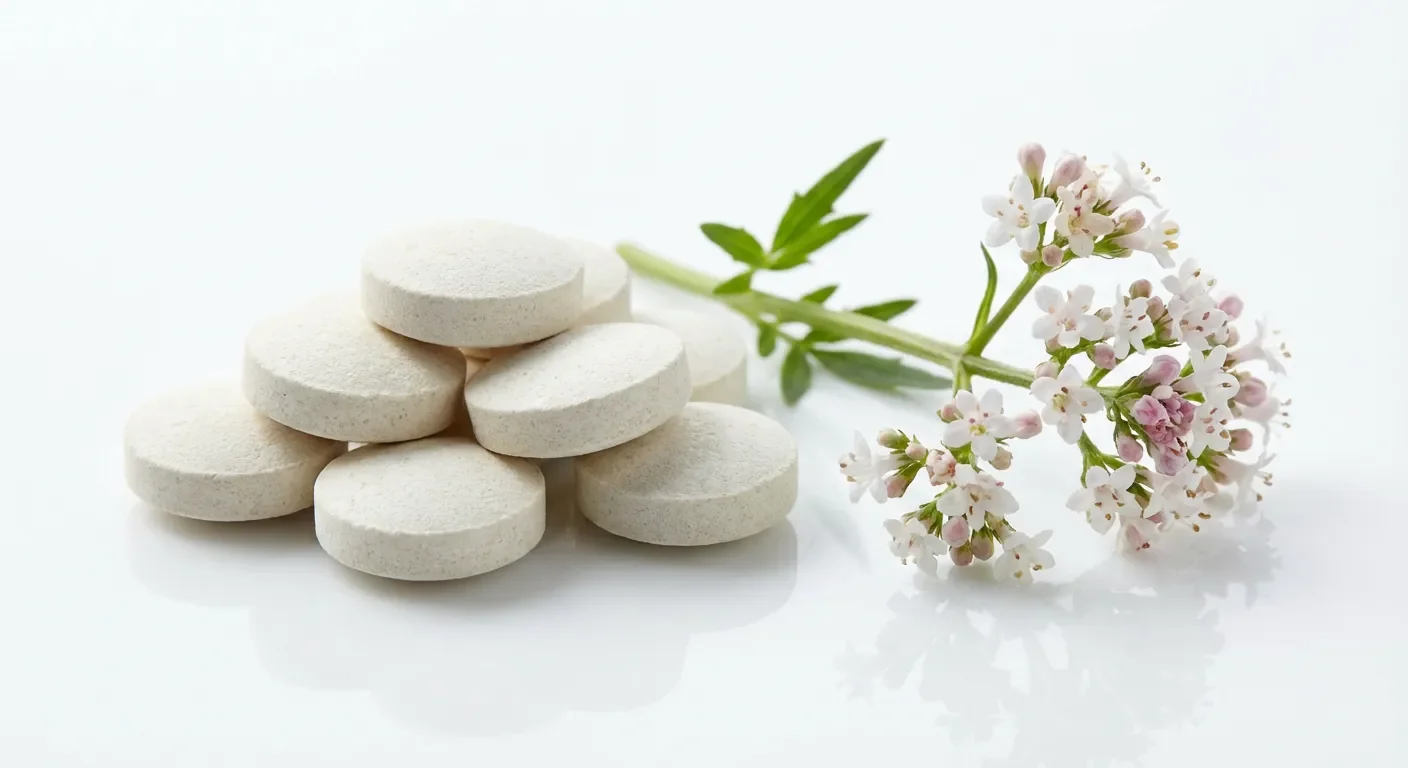 Gros plan iconique sur des comprimés naturels et fleurs médicinales pour le sommeil.