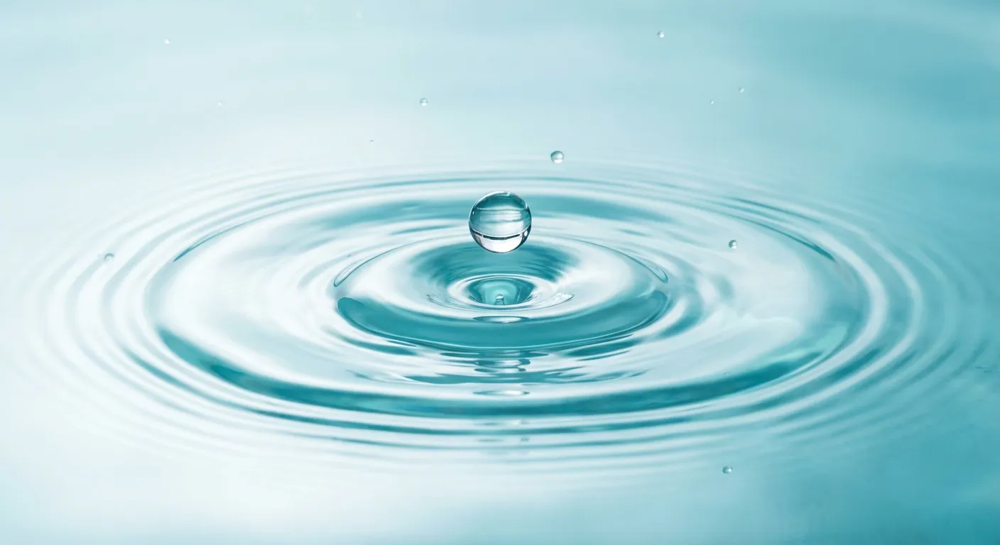 Gouttes d'eau créant des ondulations, symbolisant la filtration rénale et la légèreté.