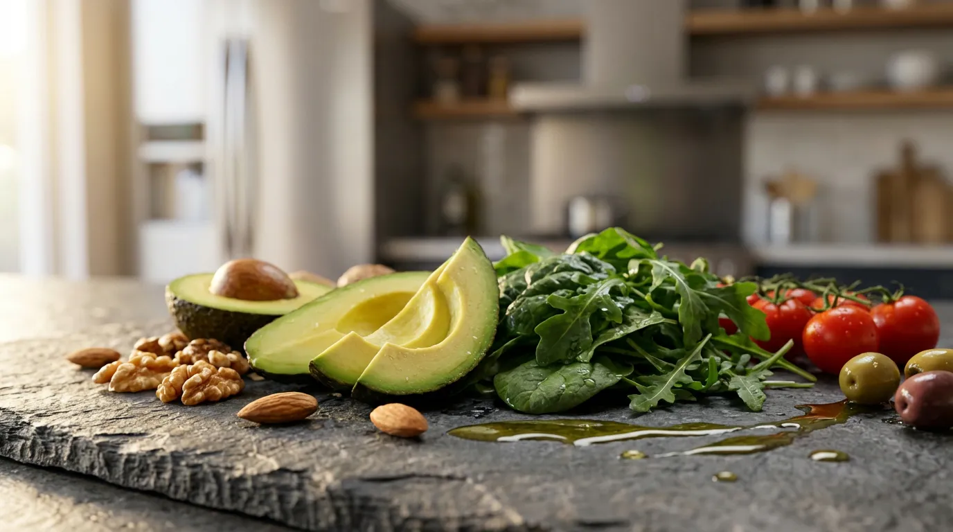 Ingrédients frais et sains illustrant la gestion nutritionnelle du métabolisme.