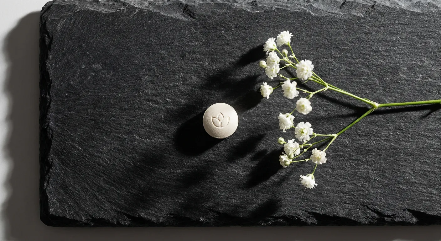 Vue minimaliste d'un comprimé et d'une fleur évoquant la santé et la féminité