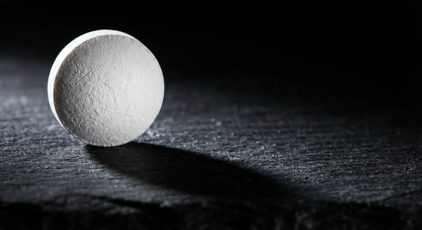 Gros plan d'un comprimé de lormétazépam sur fond sombre