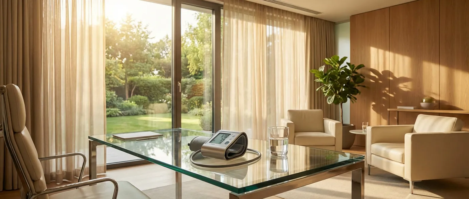 Cabinet médical moderne et lumineux illustrant la gestion sereine de l'hypertension artérielle