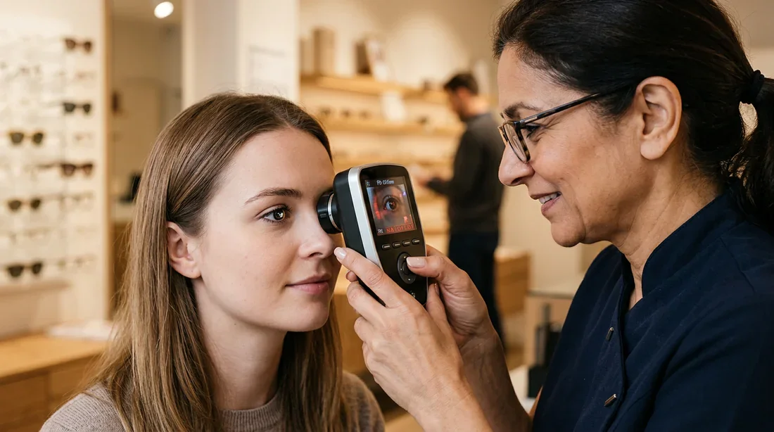 La technologie derrière le prix de vos verres progressifs Un opticien effectuant des mesures de précision pour des verres progressifs