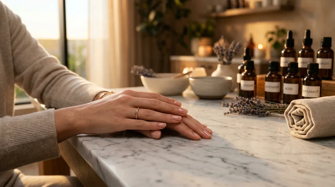 Le meilleur durcisseur pour des ongles sains et résistants Mains aux ongles soignés posées sur un comptoir en marbre dans un spa luxueux