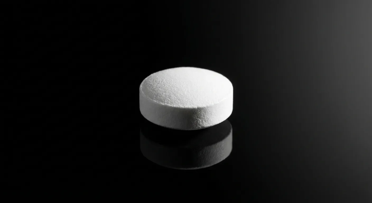 Gros plan iconique d'une pilule Slinda sur fond sombre.