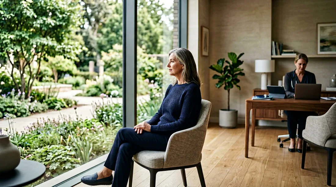 Une consultation médicale sereine dans un environnement lumineux et moderne.