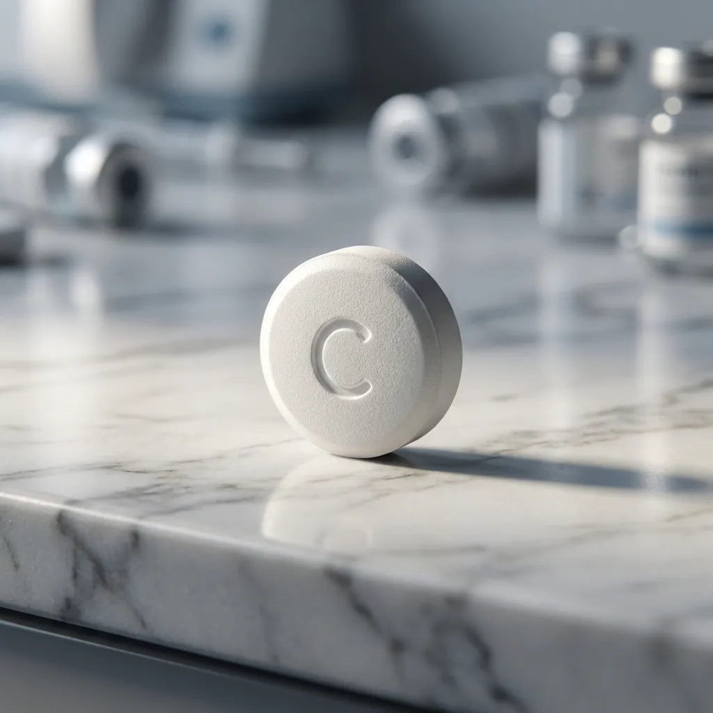 Gros plan sur un comprimé blanc de Veratran 10 mg