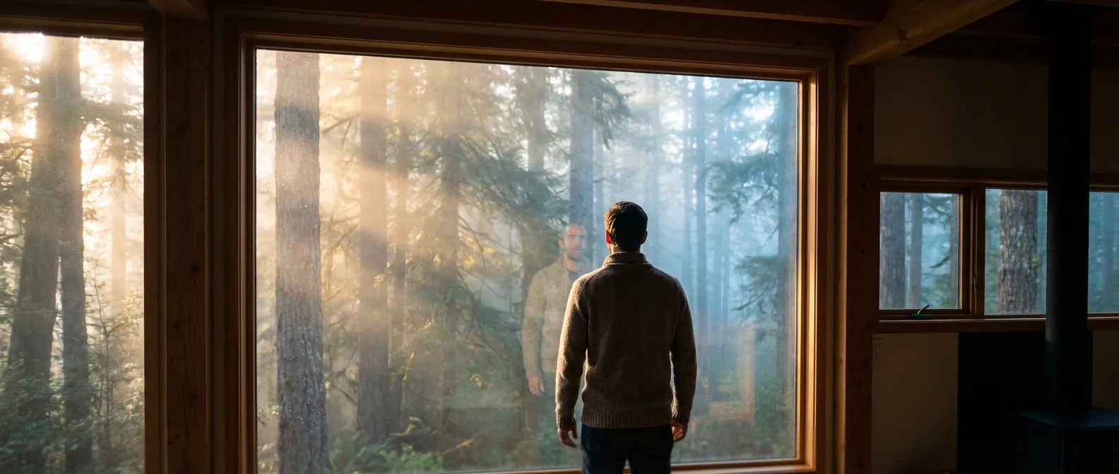 Une femme sereine regardant un paysage apaisant, évoquant le calme apporté par le Veratran