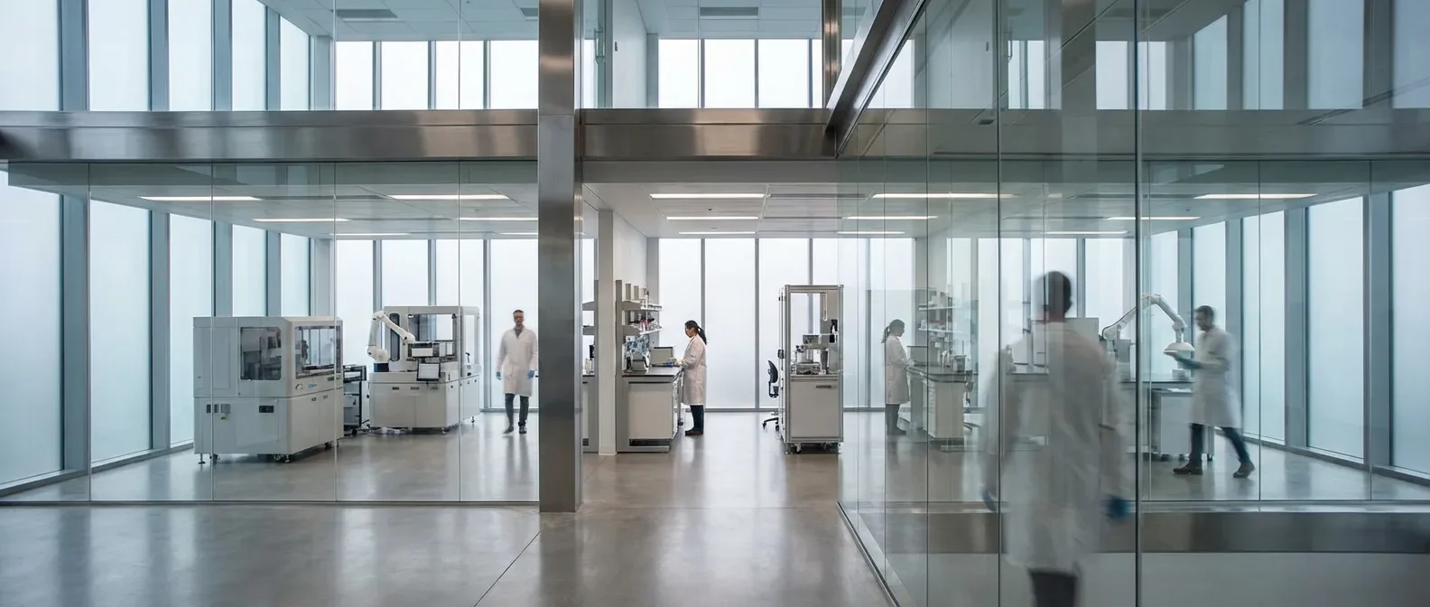 Vue d'un laboratoire médical moderne et épuré pour l'excellence pharmaceutique