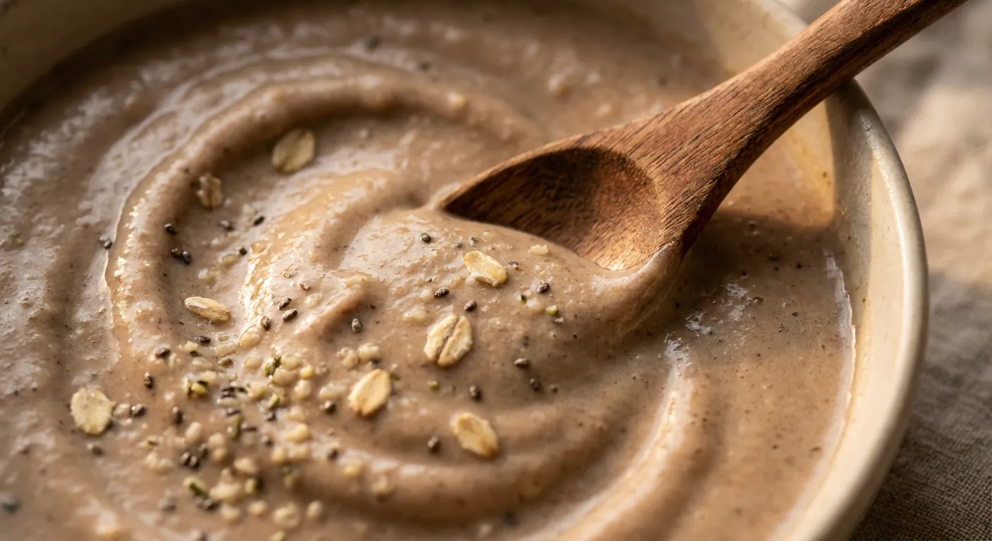 Gros plan sur la texture onctueuse et rassasiante d'un substitut de repas