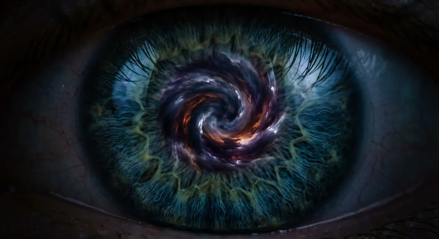 Gros plan d'un œil reflétant le cycle du craving et de la compulsion