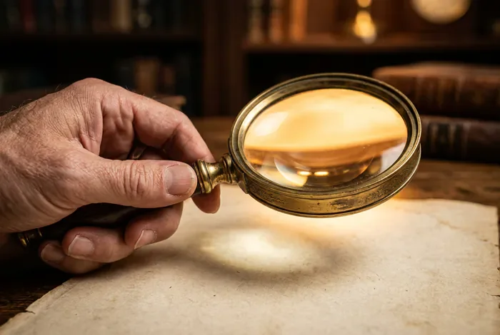 Qu'est-ce qu'une personne dislectique et comment l'aider Gros plan minimaliste d'une loupe tenue au-dessus d'une page