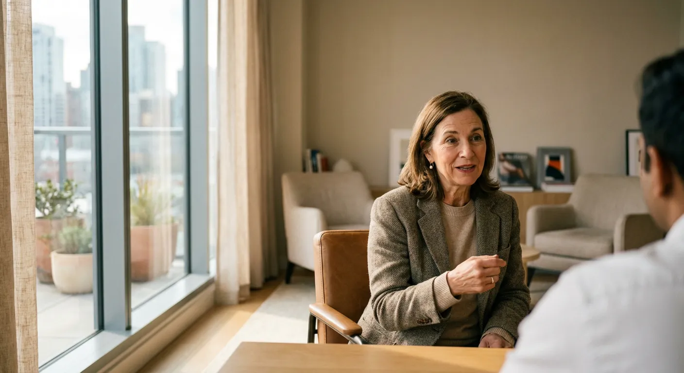 Psychiatre expert en consultation dans un bureau moderne et apaisant