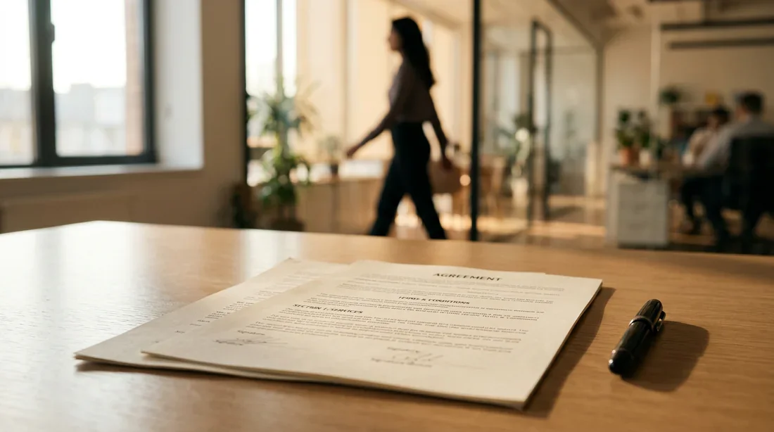Protection juridique pendant la période d'essai Contrat de travail posé sur un bureau d'entreprise