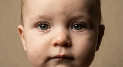 Portrait minimaliste et iconique d'un bébé en gros plan.