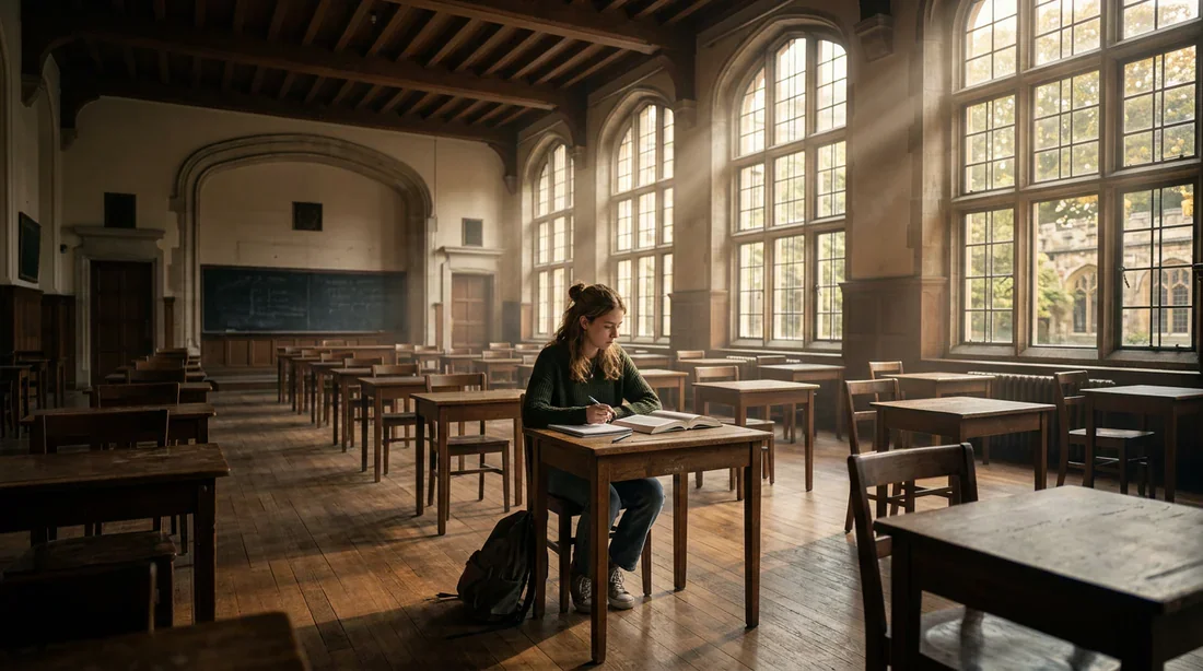 Un élève dans une salle de classe lumineuse symbolisant le choix d'orientation