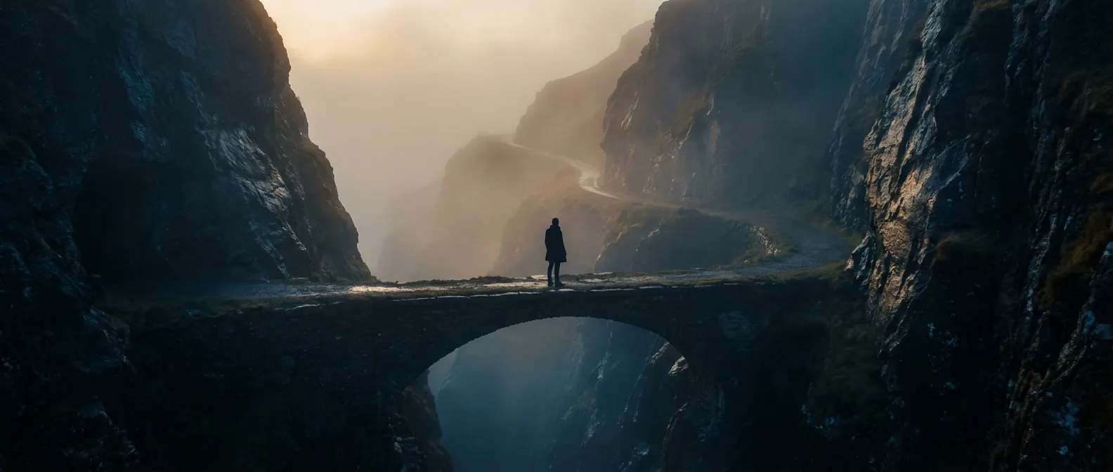 Une personne seule sur un pont dans la brume symbolisant le retour cyclique dans une relation avec un borderline