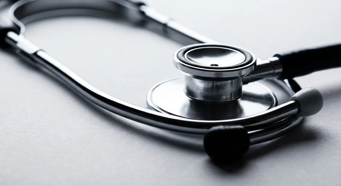 Stéthoscope professionnel sur fond épuré, symbole de la chirurgie de la valve mitrale.