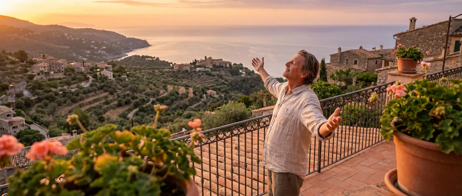 Un homme serein contemplant l'horizon après sa chirurgie cardiaque, illustrant la réussite de l'opération de la valve mitrale.