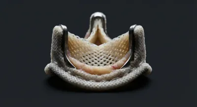 Gros plan iconique d'une bioprothèse de valve pulmonaire de haute précision.