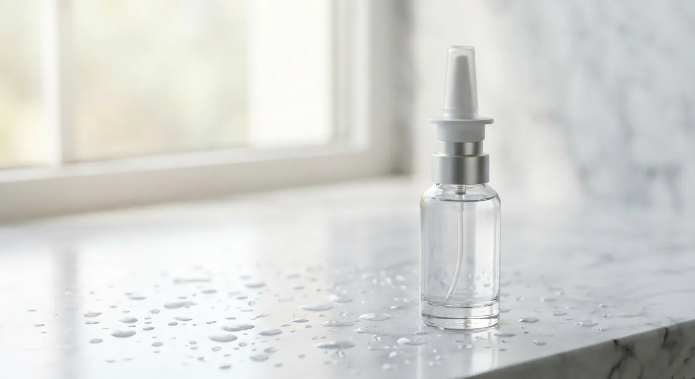 Les soins et l'hygiène nasale après l'opération Détail d'un spray nasal et de gouttes d'eau pour l'hygiène post-opératoire