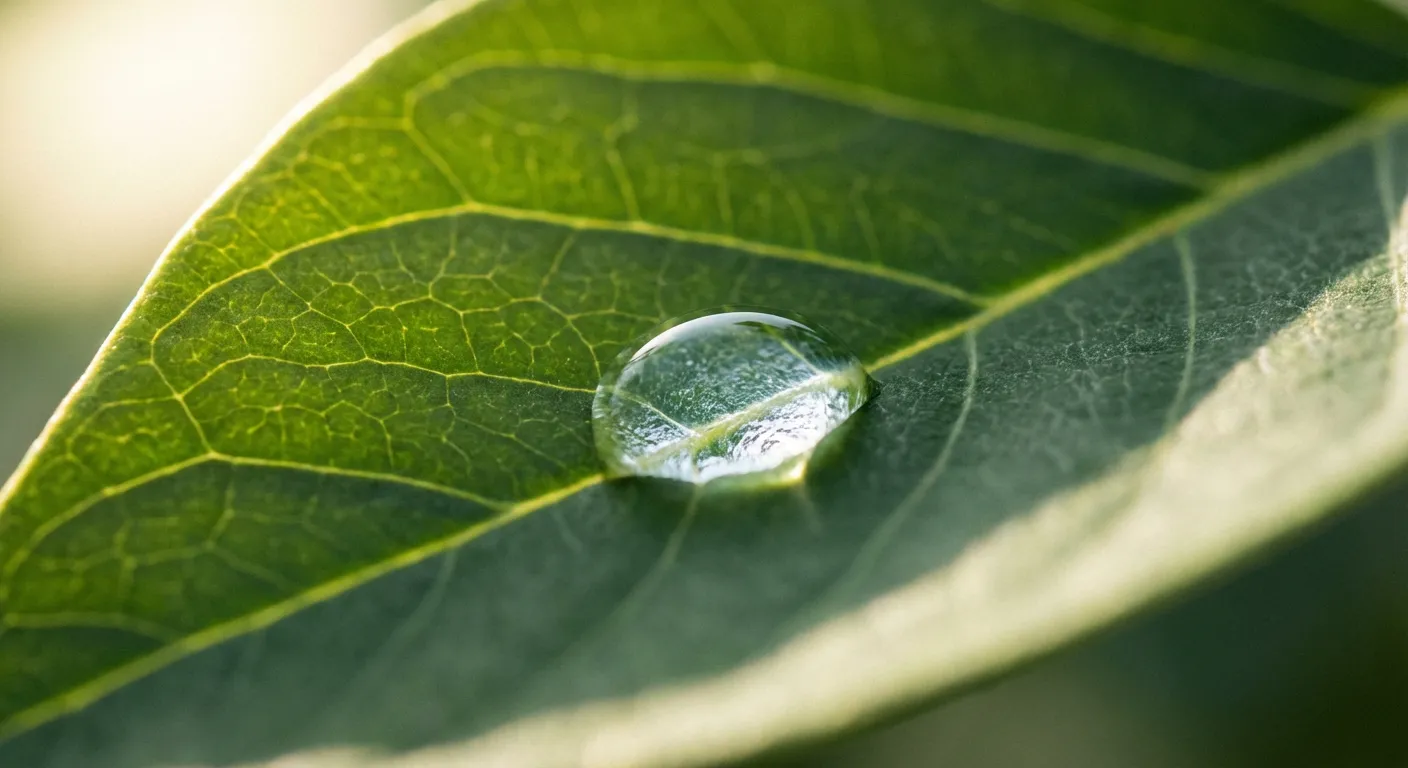 Goutte de rosée sur une feuille verte symbolisant la clarté d'esprit