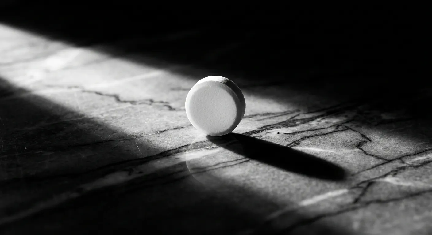 Gros plan minimaliste d'un comprimé sur fond sombre