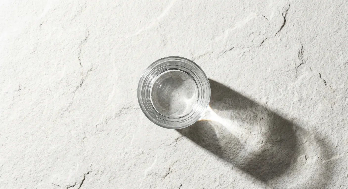 Gros plan minimaliste d'un verre d'eau sous une lumière vive.